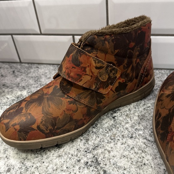 Cosyfeet Womens Boot Martha 10.5 Roomy Diabetes Swollen Feet Nubuck Floral Brown - Picture 8 of 10